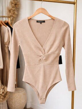 NWT Nude Front Knot Ribbed Bodysuit